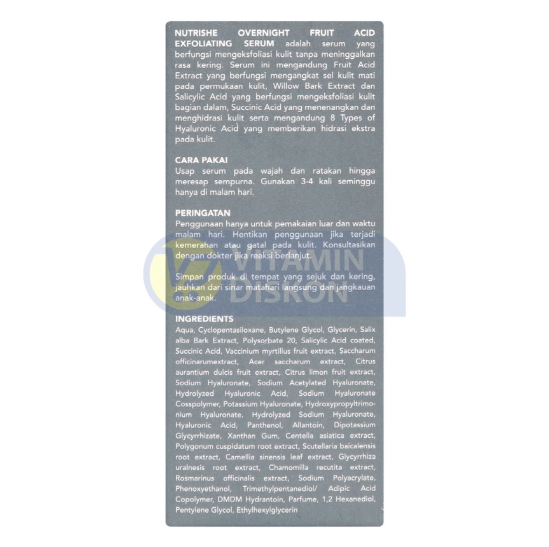 NUTRISHE OVERNIGHT FRUIT ACID EXFOLIATING SERUM 20ML