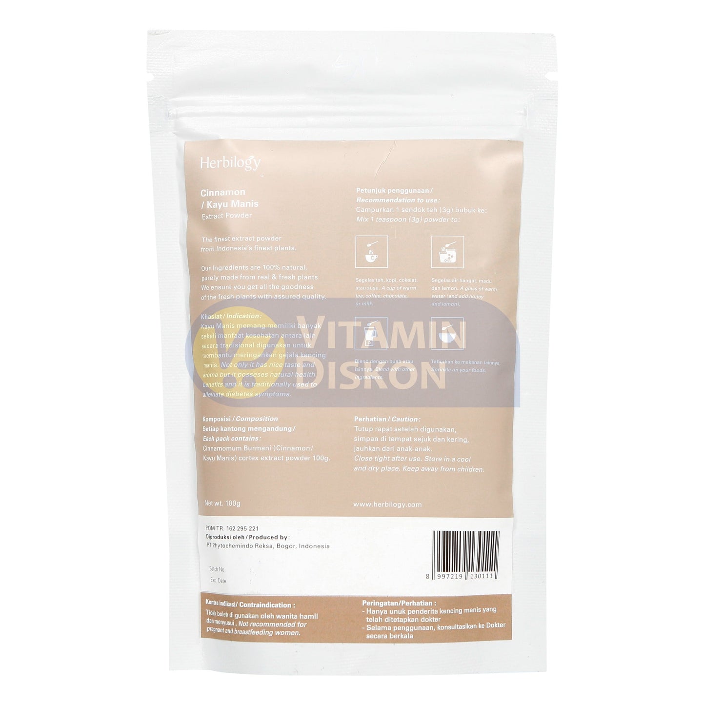 HERBILOGY CINNAMON (KAYU MANIS) EXTRACT POWDER 100GR BPOM MERINGANKAN GEJALA KENCING MANIS