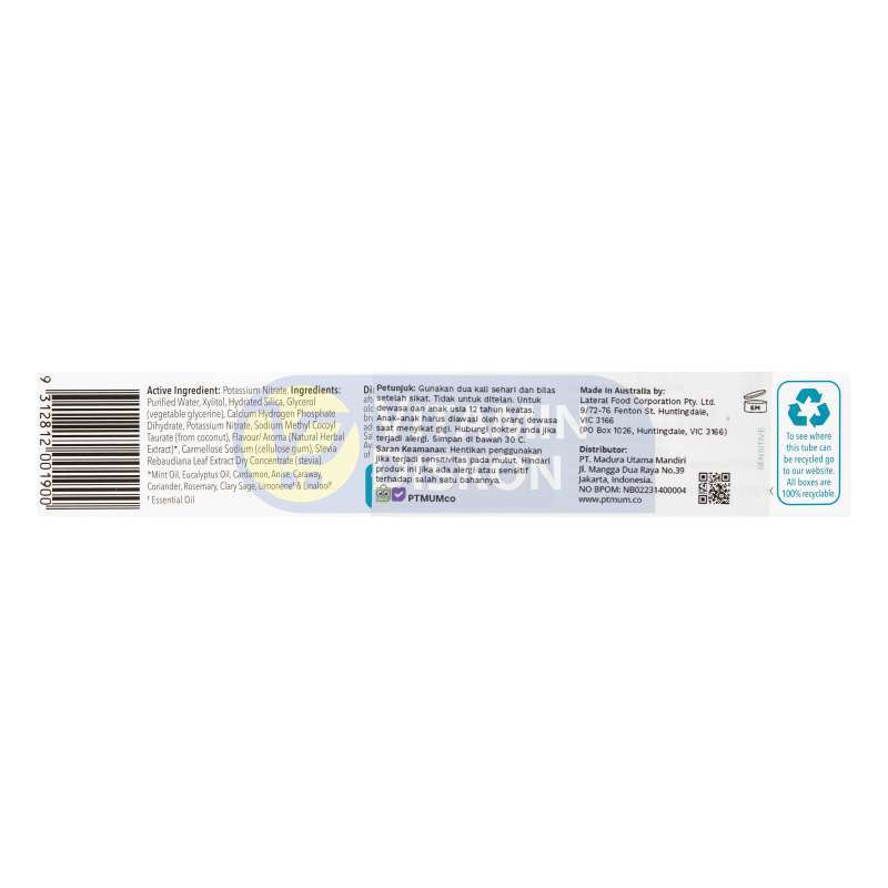 GRANTS OF AUSTRALIA SENSITIVE NATURAL TOOTHPASTE FLUORIDE FREE 100G