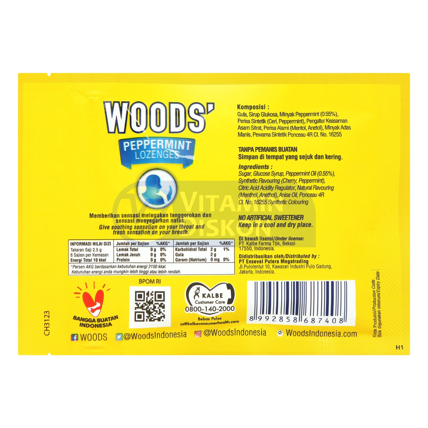 WOODS PEPPERMINT LOZENGES RASA CHERRY ISI 6 PCS