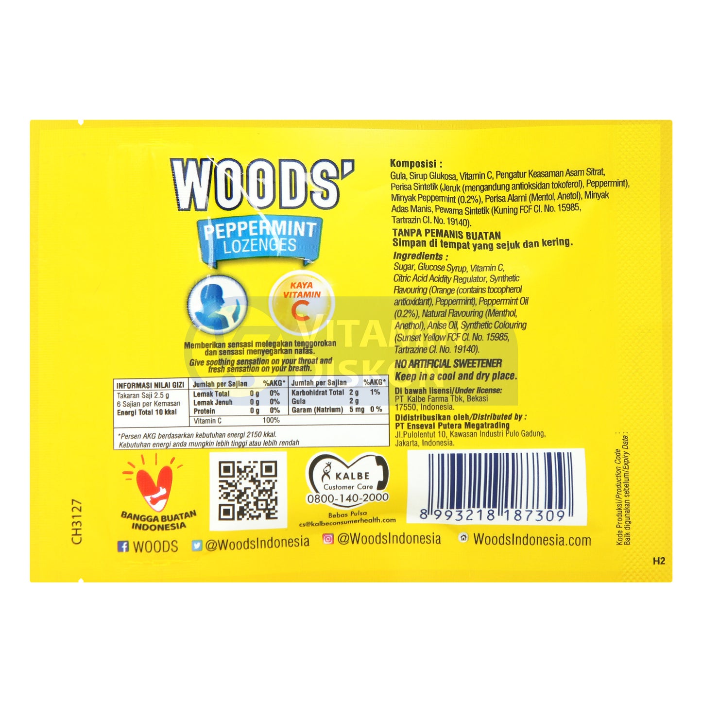 WOODS PEPPERMINT LOZENGES RASA JERUK ISI 6 PCS