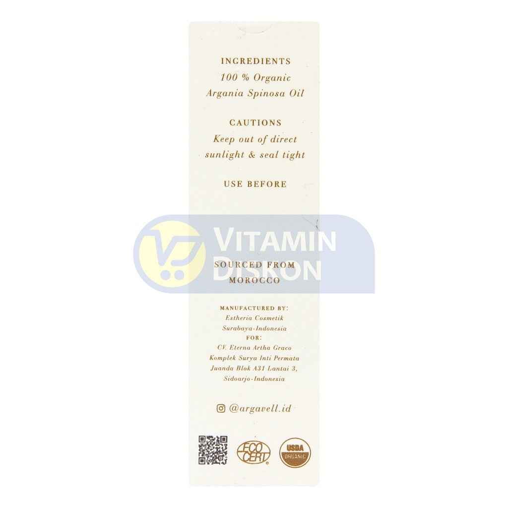 ARGAVELL CERTIFIED ORGANIC ARGAN OIL SOURCED FROM MOROCCO - 20ML