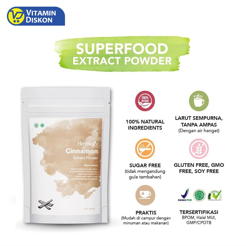 HERBILOGY CINNAMON (KAYU MANIS) EXTRACT POWDER 100GR BPOM MERINGANKAN GEJALA KENCING MANIS