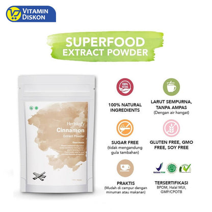 HERBILOGY CINNAMON (KAYU MANIS) EXTRACT POWDER 100GR BPOM MERINGANKAN GEJALA KENCING MANIS