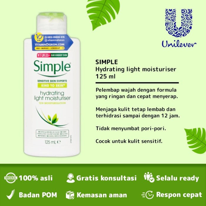 SIMPLE KIND TO SKIN (ALL SKIN TYPE) HYDRATING LIGHT MOISTURISER MELEMBABKAN 12 JAM 125 ML