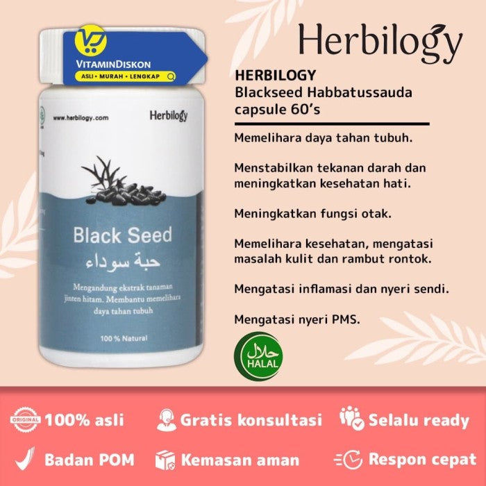 HERBILOGY BLACKSEED HABBATUSSAUDA CAPSULE 60 PCS/BTL BPOM UNTUK KEKEBALAN TUBUH