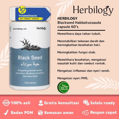 HERBILOGY BLACKSEED HABBATUSSAUDA CAPSULE 60 PCS/BTL BPOM UNTUK KEKEBALAN TUBUH
