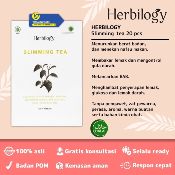 HERBILOGY SLIMMING TEA INFUSED 20 PCS/BOX BPOM UNTUK MENURUNKAN BERAT BADAN