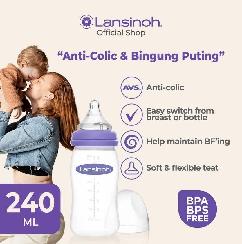 LANSINOH FEEDING BOTTLE WITH NATURALWAVE TEAT - 240ML