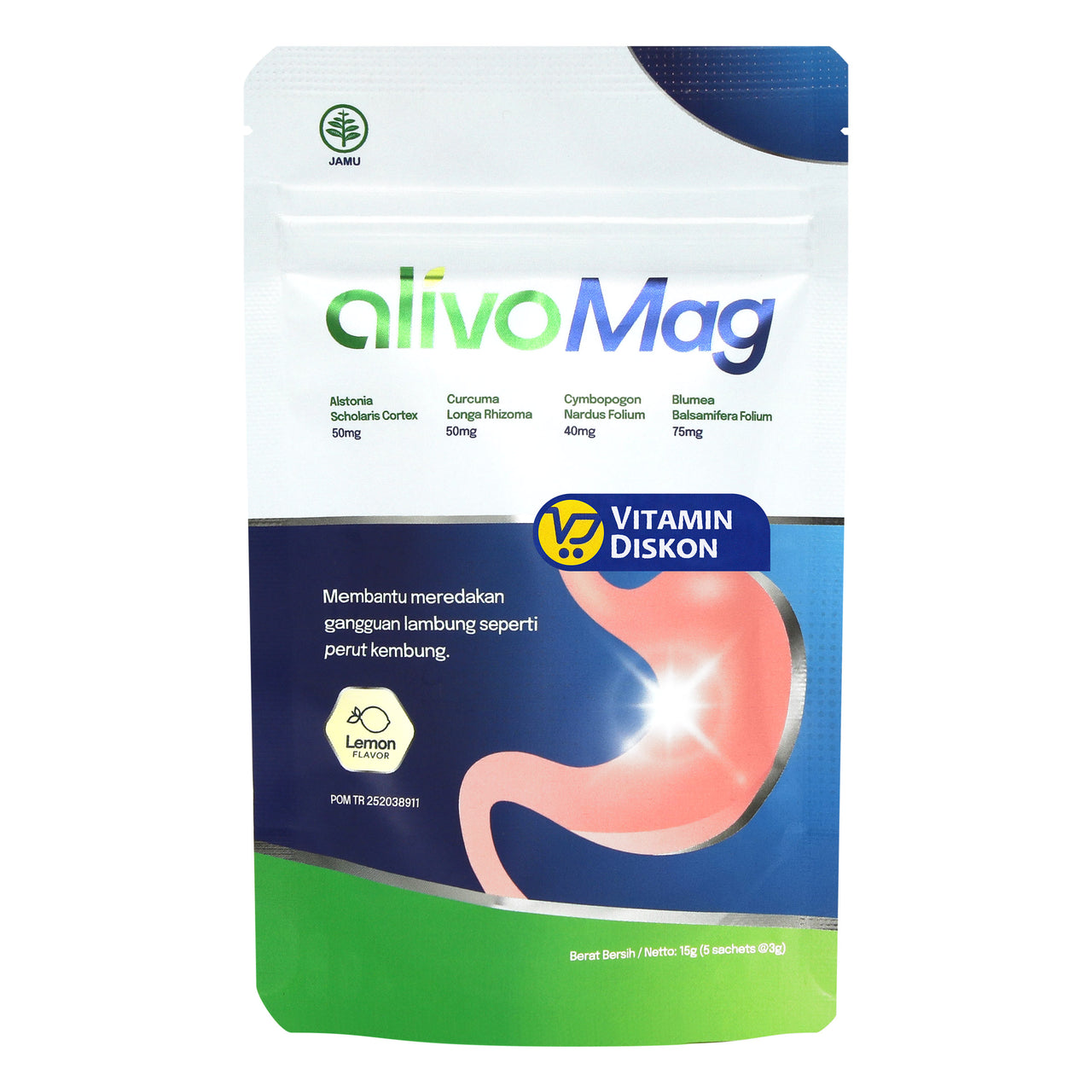 ALIVOMAG SUPLEMEN HERBAL LAMBUNG RASA LEMON 5 SACHET 3GR