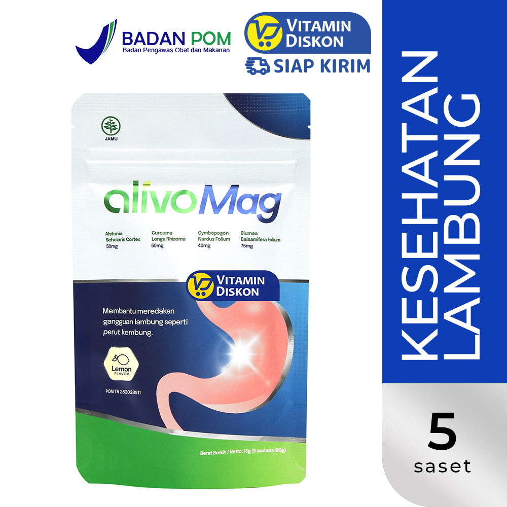 ALIVOMAG SUPLEMEN HERBAL LAMBUNG RASA LEMON 5 SACHET 3GR