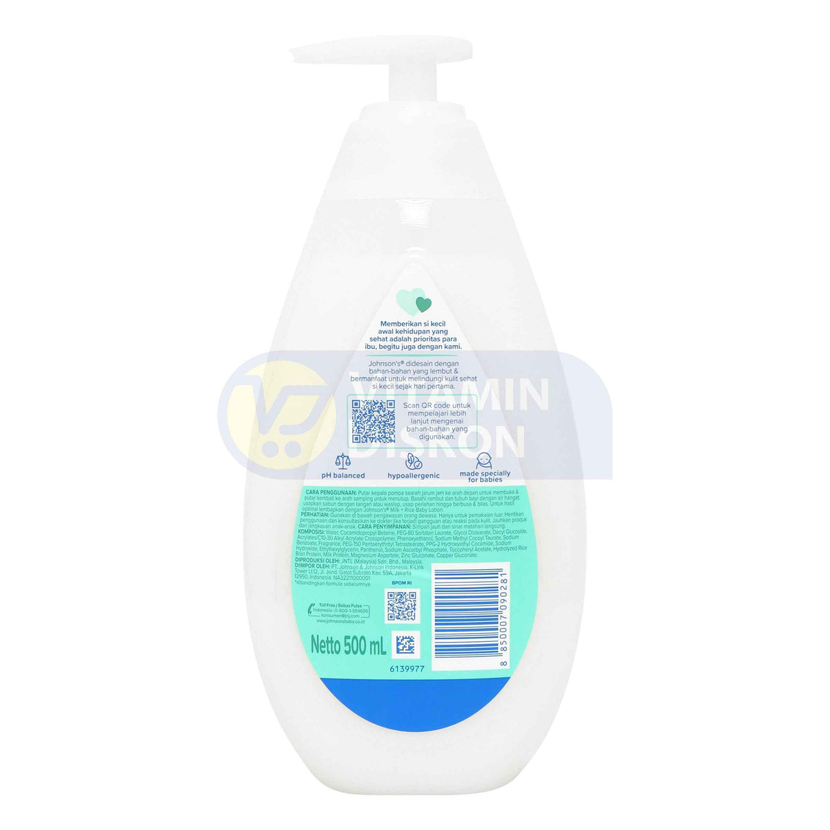 JOHNSONS MILK RICE HAIR AND BODY BABY BATH PUMP 500 ML