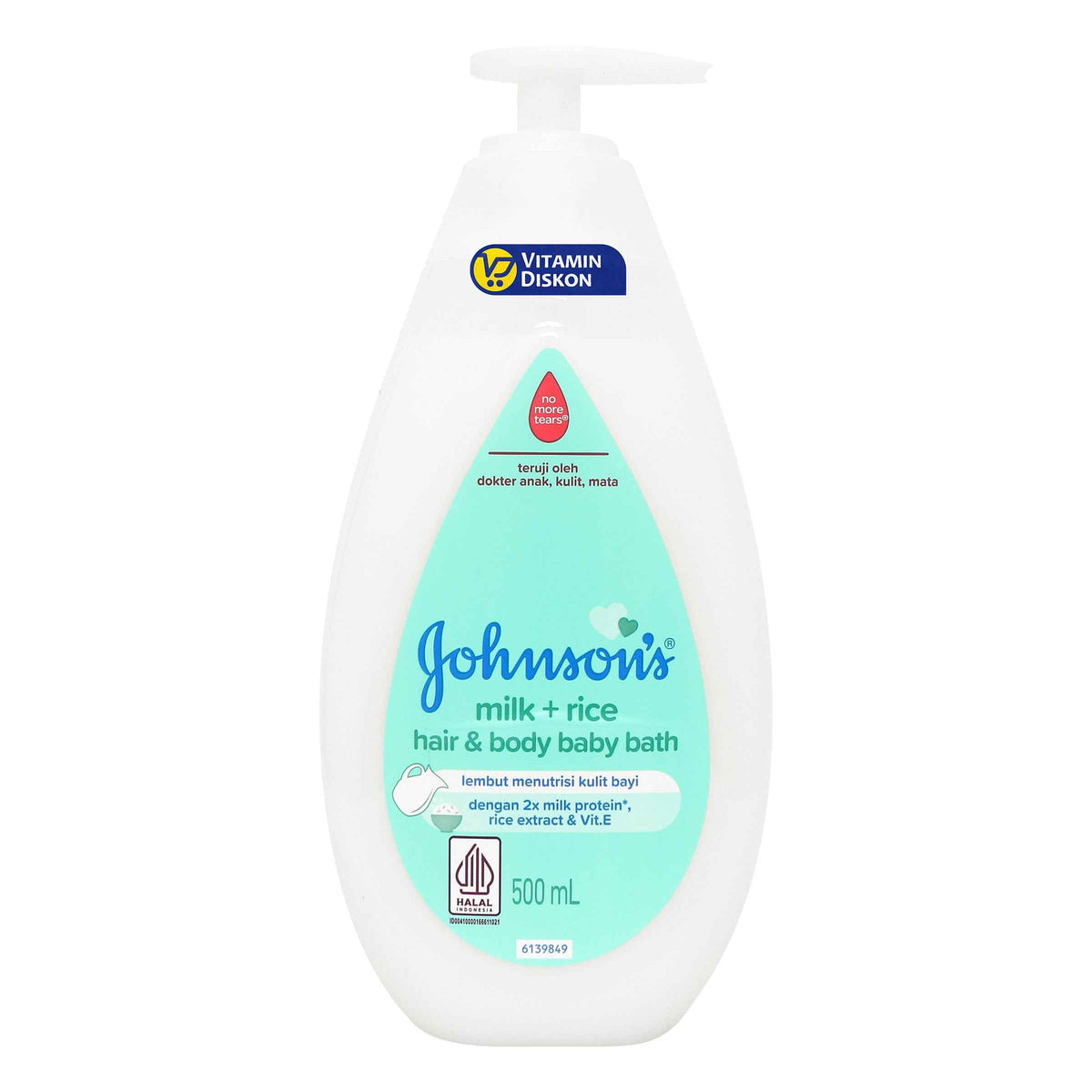 JOHNSONS MILK RICE HAIR AND BODY BABY BATH PUMP 500 ML