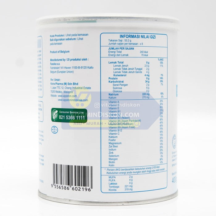 APPETON 60 PLUS SUSU UNTUK LANSIA RASA VANILLA 400 GR