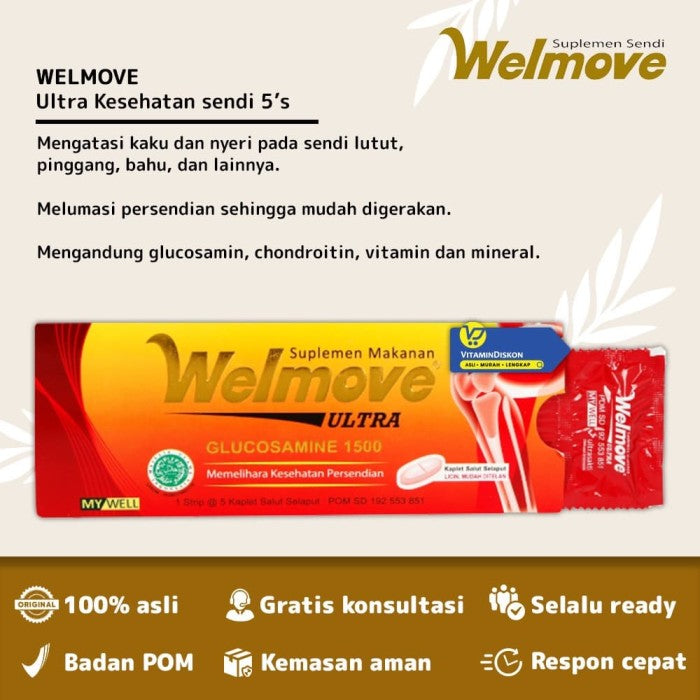 WELMOVE ULTRA GLUCOSAMINE 1500 SUPLEMEN MAKANAN 1 STRIP ISI 5 KAPLET