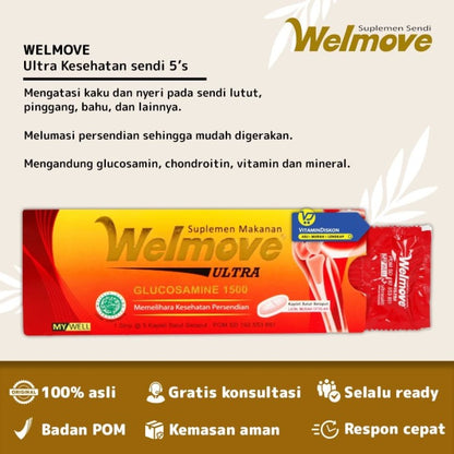 WELMOVE ULTRA GLUCOSAMINE 1500 SUPLEMEN MAKANAN 1 STRIP ISI 5 KAPLET