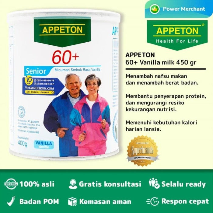 APPETON 60 PLUS SUSU UNTUK LANSIA RASA VANILLA 400 GR