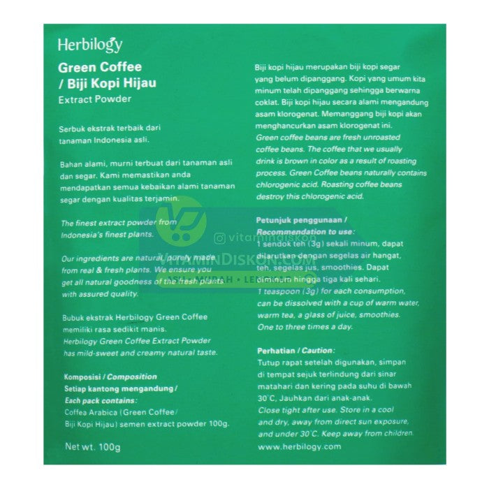 HERBILOGY GREEN COFFEE EXTRACT POWDER 100GR BPOM UNTUK MENURUNKAN BERAT BADAN