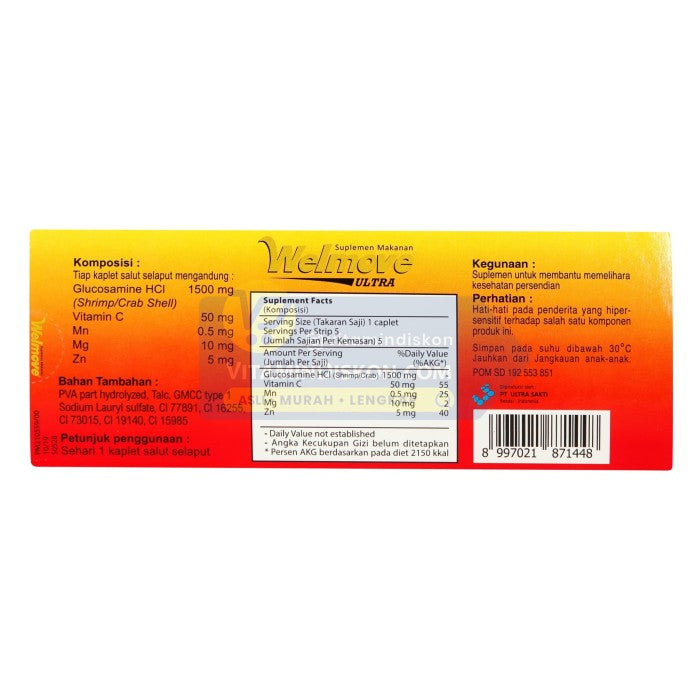 WELMOVE ULTRA GLUCOSAMINE 1500 SUPLEMEN MAKANAN 1 STRIP ISI 5 KAPLET