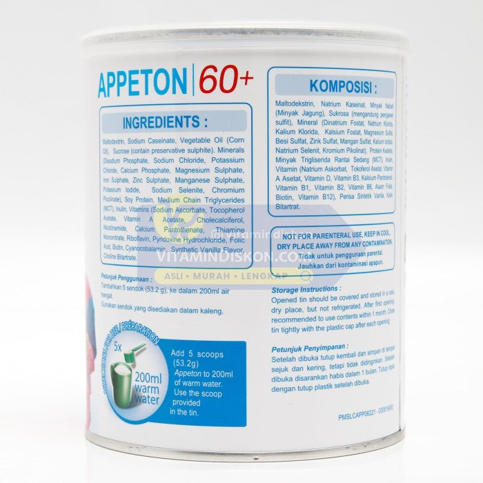APPETON 60 PLUS SUSU UNTUK LANSIA RASA VANILLA 400 GR