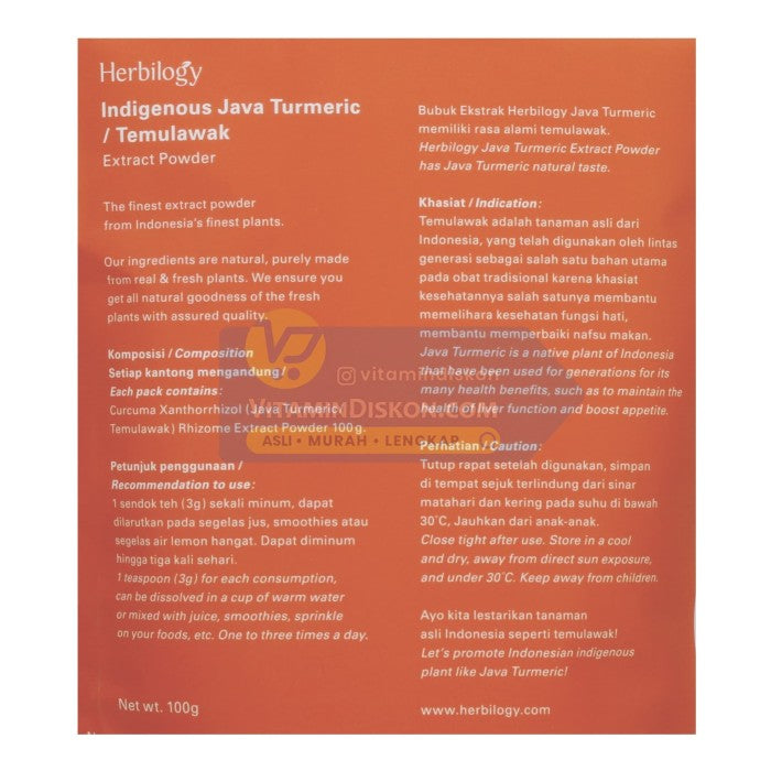 HERBILOGY INDEGENOUS JAVA TURMERIC EXTRACT POWDER 100GR BPOM UNTUK KESEHATAN TUBUH