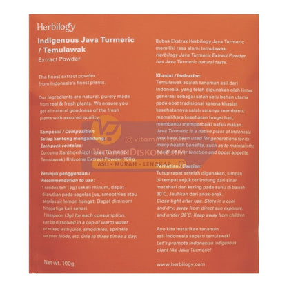 HERBILOGY INDEGENOUS JAVA TURMERIC EXTRACT POWDER 100GR BPOM UNTUK KESEHATAN TUBUH
