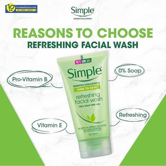 SIMPLE KIND TO SKIN REFRESHING FACIAL WASH GEL 100% SOAP FREE 150 ML