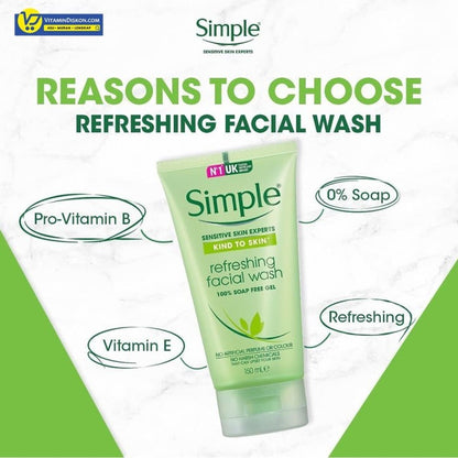 SIMPLE KIND TO SKIN REFRESHING FACIAL WASH GEL 100% SOAP FREE 150 ML