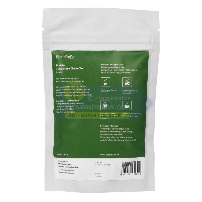 HERBILOGY MATCHA POWDER 100GR BPOM UNTUK KESEHATAN KULIT