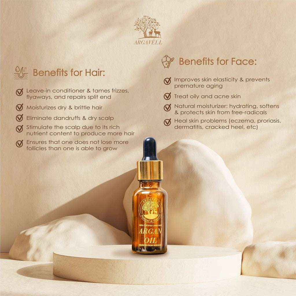 ARGAVELL CERTIFIED ORGANIC ARGAN OIL SOURCED FROM MOROCCO - 20ML