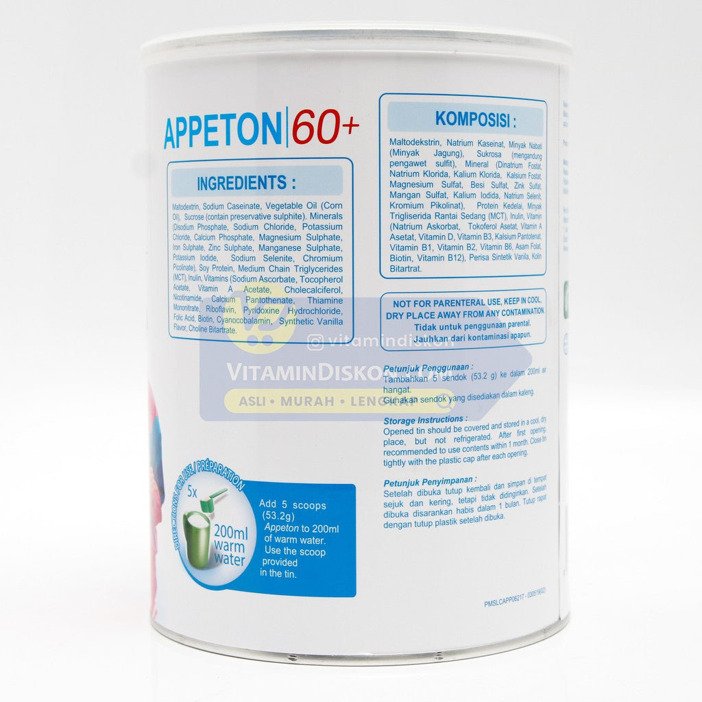 APPETON 60 PLUS SUSU UNTUK LANSIA RASA VANILA 900 GR