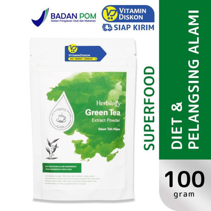 HERBILOGY GREEN TEA EXTRACT POWDER 100GR BPOM UNTUK MENURUNKAN BERAT BADAN
