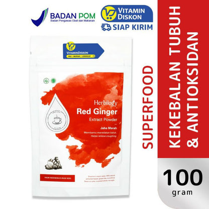 HERBILOGY RED GINGER EXTRACT POWDER 100GR BPOM UNTUK KEKEBALAN TUBUH