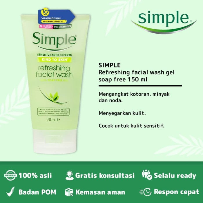 SIMPLE KIND TO SKIN REFRESHING FACIAL WASH GEL 100% SOAP FREE 150 ML