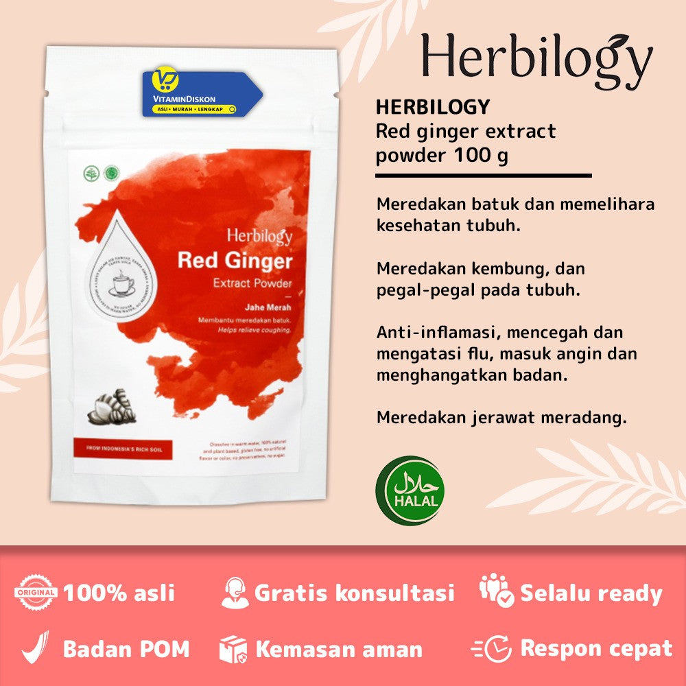HERBILOGY RED GINGER EXTRACT POWDER 100GR BPOM UNTUK KEKEBALAN TUBUH