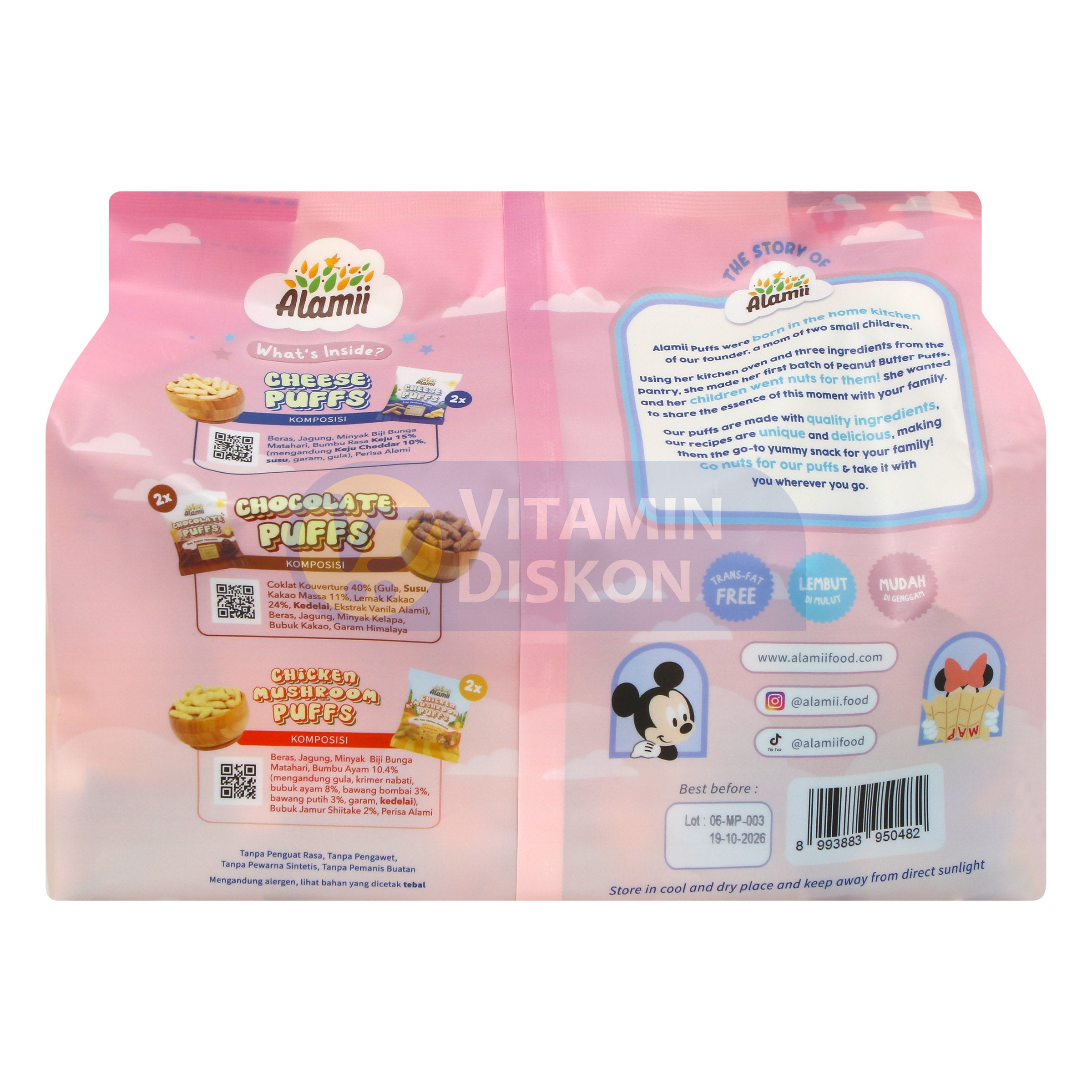 ALAMII DISNEY VARIETY PACKS PUFFS 6 PACKS BONUS COLLECTIBLE LEARNING CARDS
