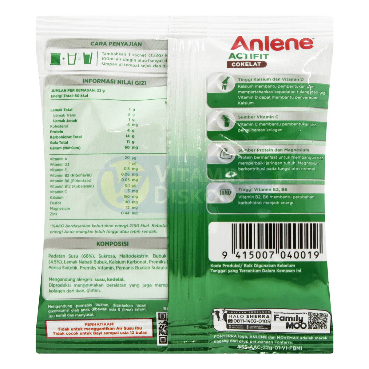 ANLENE ACTIFIT SUSU BUBUK COKELAT 22G 10PCS