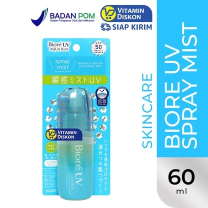 BIORE UV AQUA RICH AQUA PROTECT MIST SPF 50 PA++++ SKINCARE SUNSCREEN 60ML