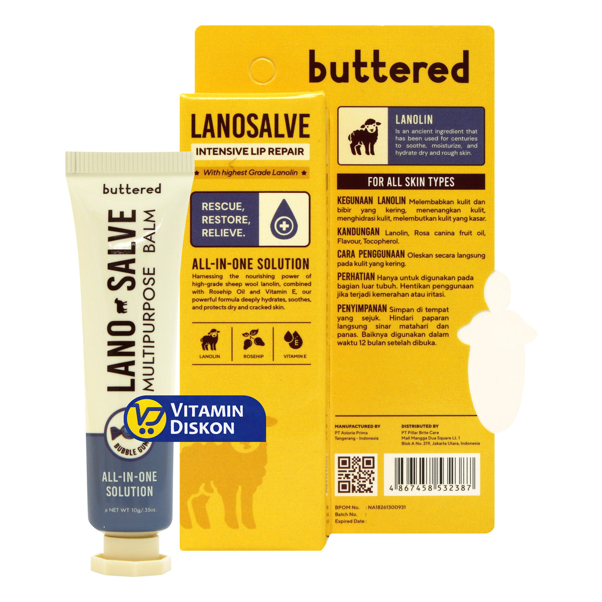 BUTTERED LANOSALVE BUBBLE GUM 10GR
