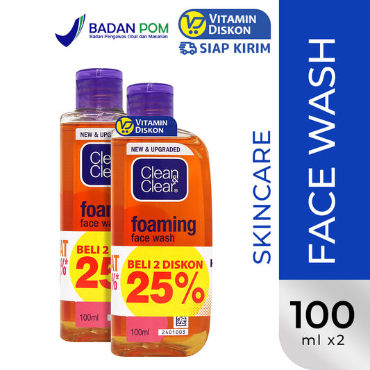 CLEAN & CLEAR FOAMING FACE WASH 2 X 100 ML TWINPACK