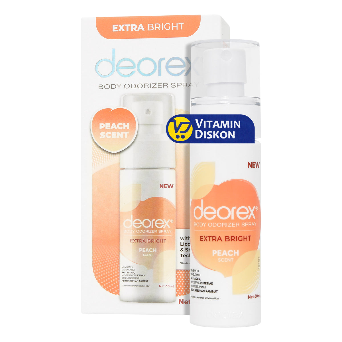 DEOREX BODY ODORIZER SPRAY EXTRA BRIGHT PEACH SCENT 60ML