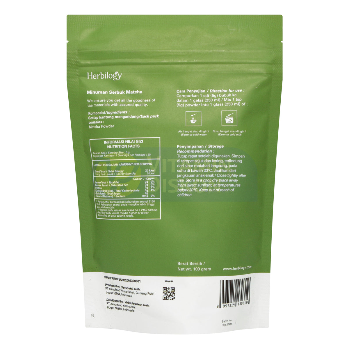 HERBILOGY MATCHA POWDER 100GR BPOM UNTUK KESEHATAN KULIT
