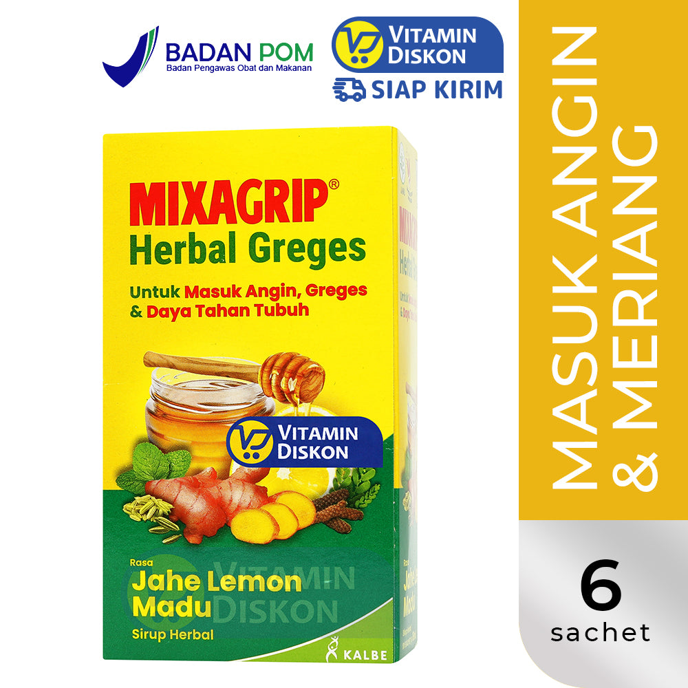 MIXAGRIP HERBAL GREGES RASA JAHE MADU LEMON 1 BOX ISI 6 SACHET