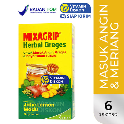 MIXAGRIP HERBAL GREGES RASA JAHE MADU LEMON 1 BOX ISI 6 SACHET