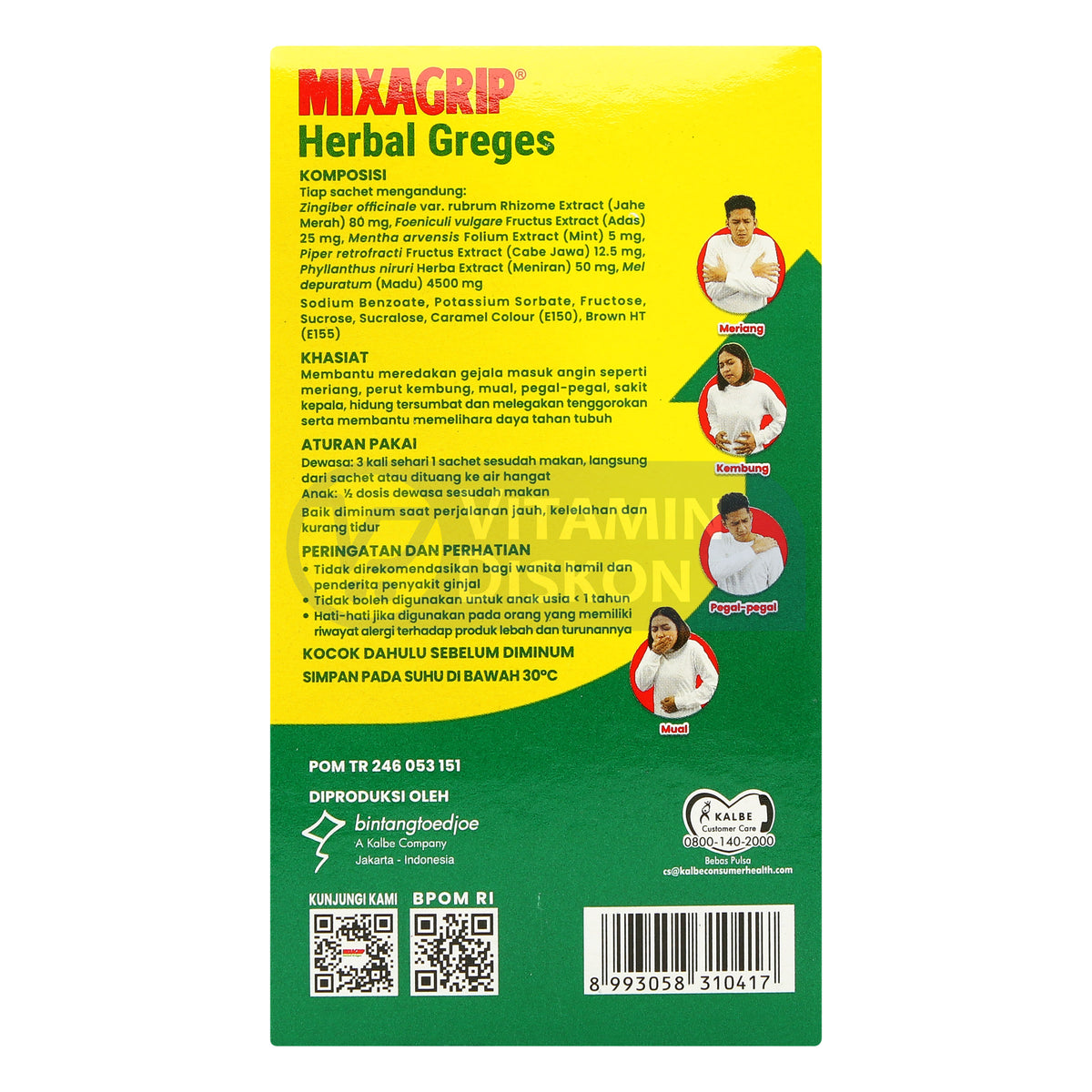 MIXAGRIP HERBAL GREGES RASA JAHE MADU LEMON 1 BOX ISI 6 SACHET