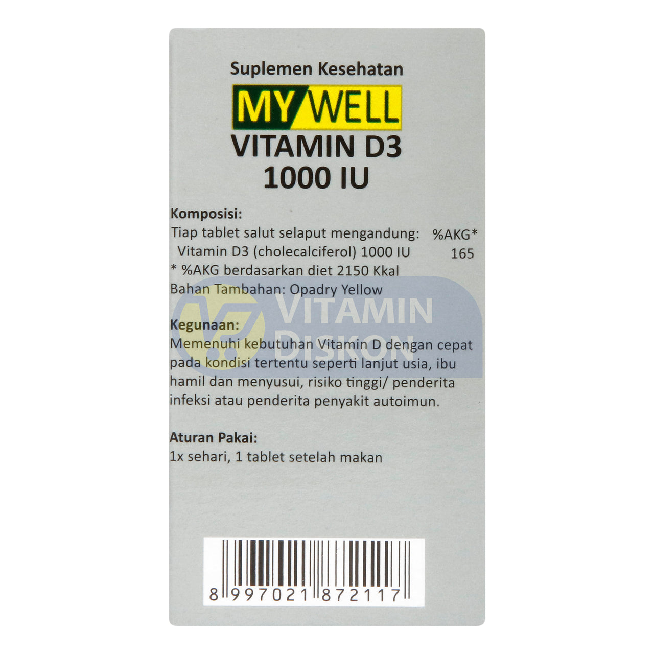 MYWELL VIT D3 1000 IU ISI 20 TABLET