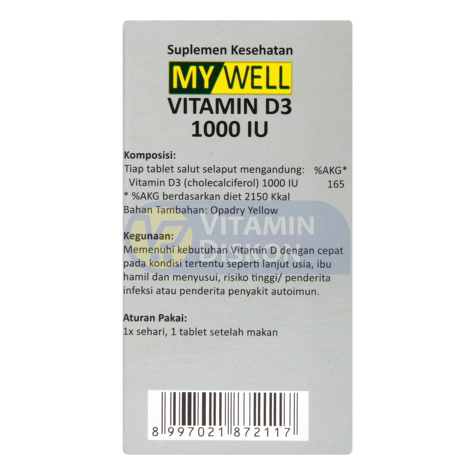 MYWELL VIT D3 1000 IU ISI 20 TABLET