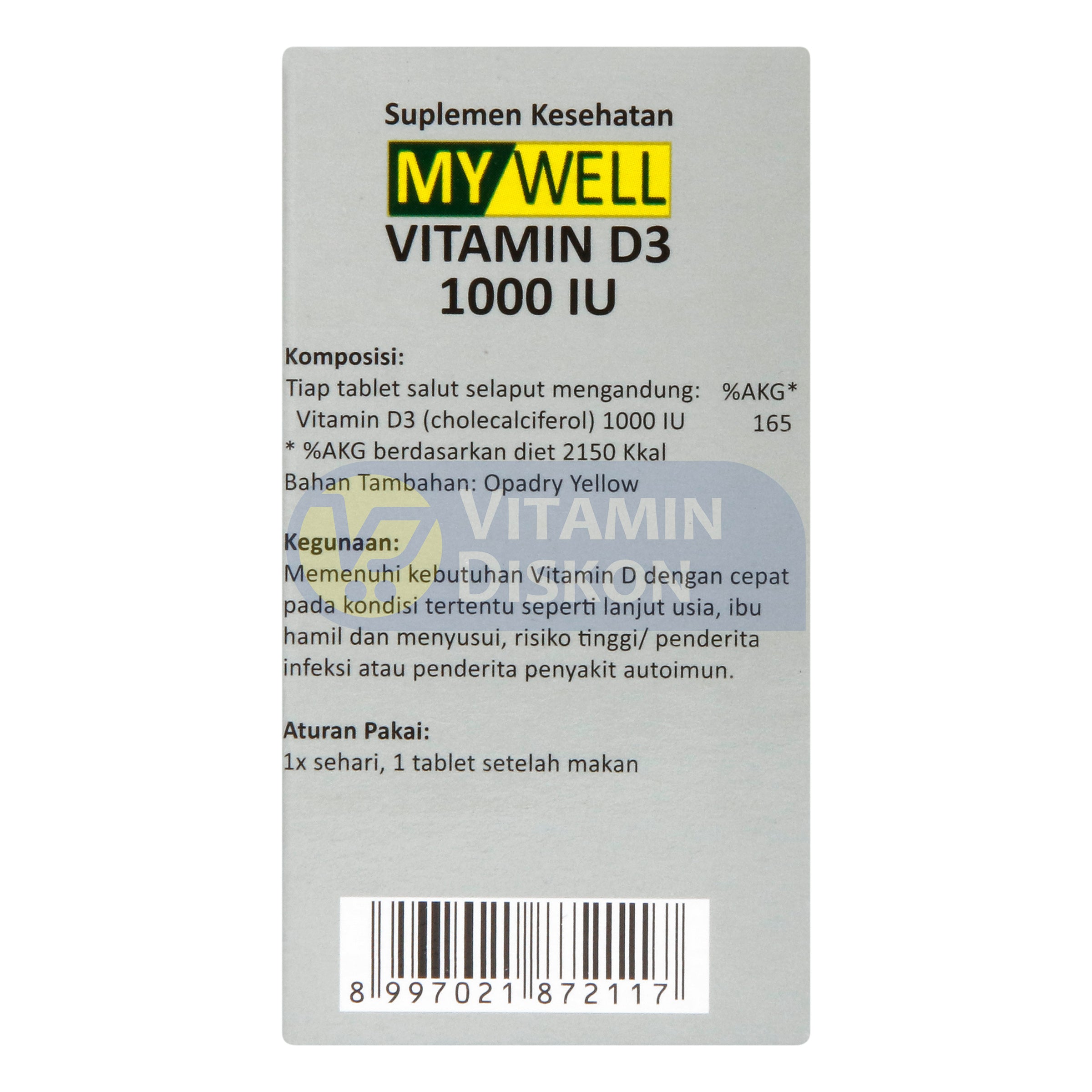 MYWELL VIT D3 1000 IU ISI 20 TABLET