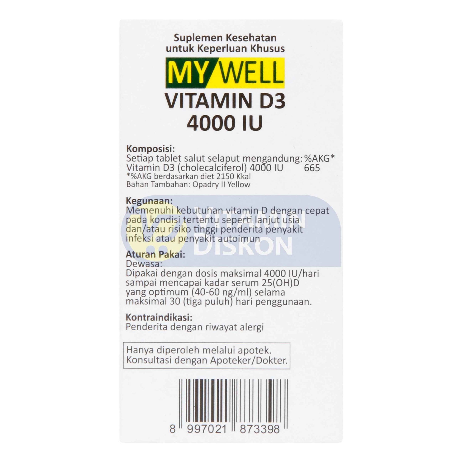 MYWELL VIT D3 4000 IU ISI 20 TABLET