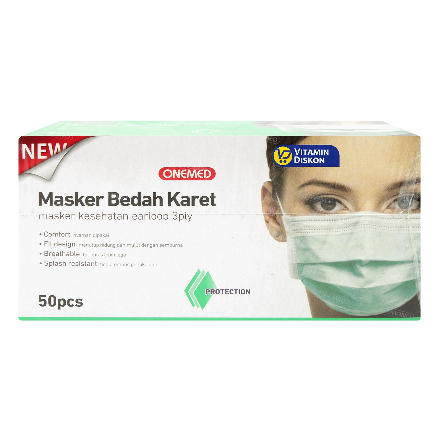 ONEMED MASKER BEDAH KARET HIJAU BOX 50 SHEET